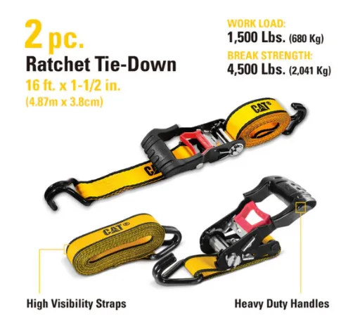 2 Piece Ratchet Tie Down Set with Soft Loops - 16 Feet x 1-1/2 Inches