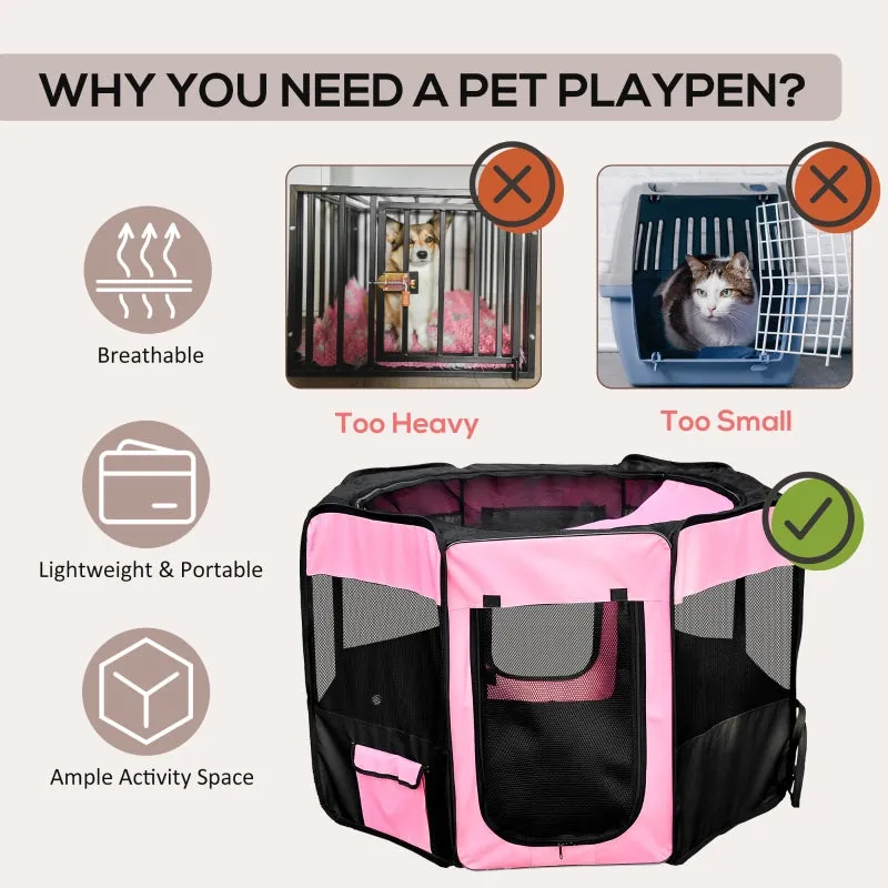 46" Portable Pet Playpen with Carry Bag - Pink