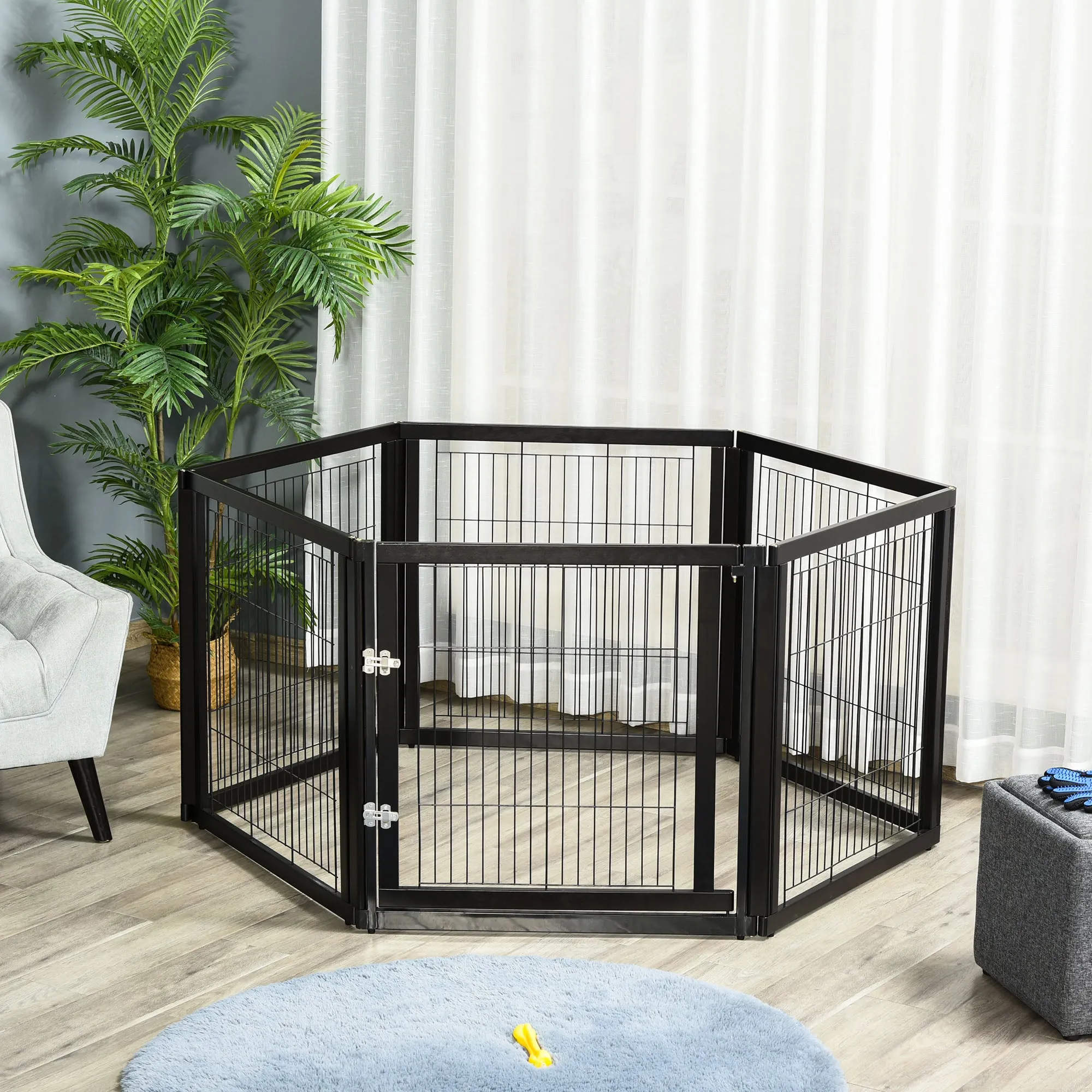 6 Panel Metal Pet Playpen - Black