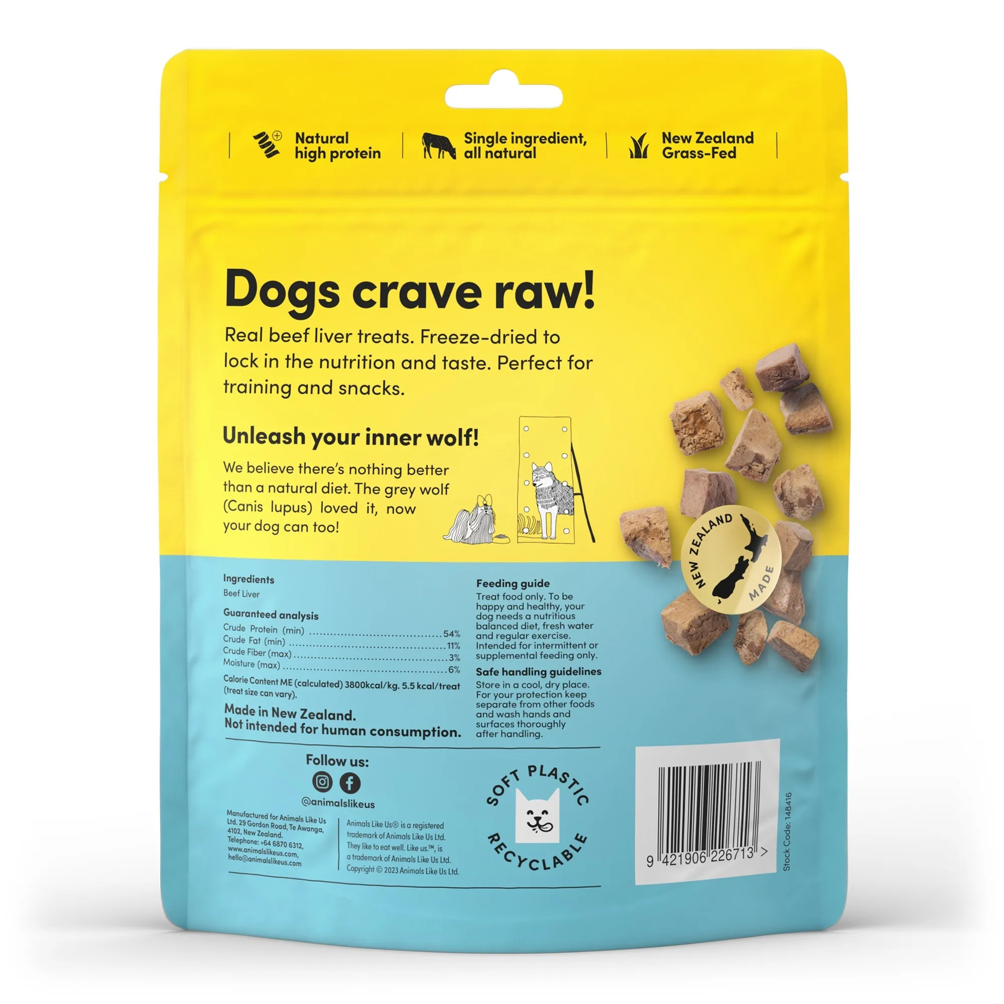 Animals Like Us Grass-Fed Beef Liver Freeze Dried Dog Treats 85g