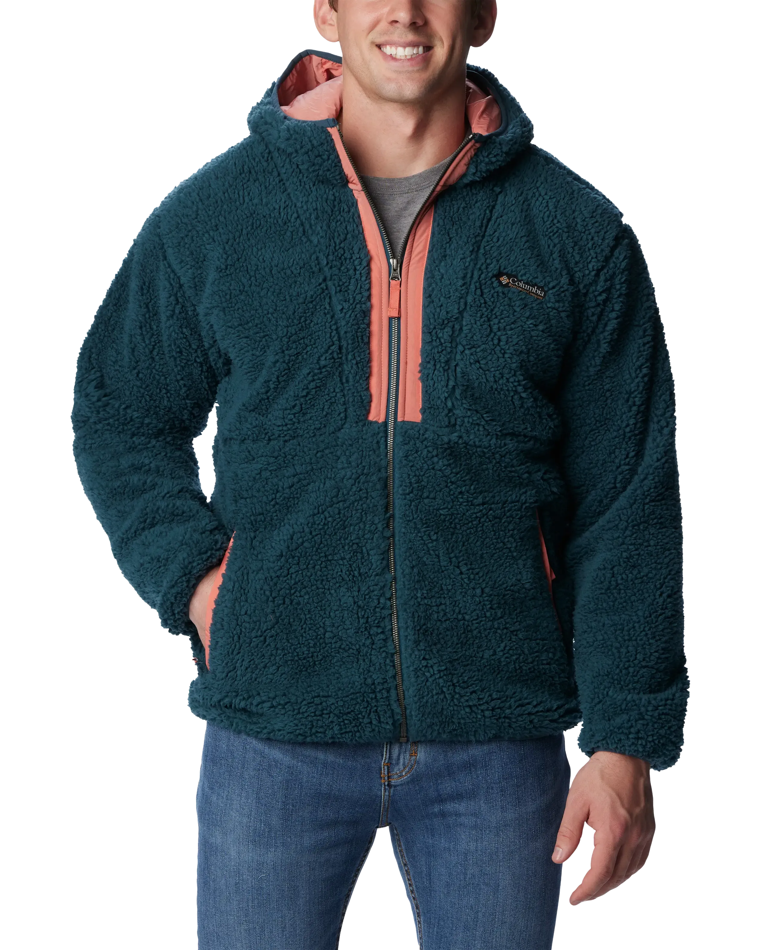 Backbowl Sherpa Hooded Jacket in Night Wave & Faded Peach