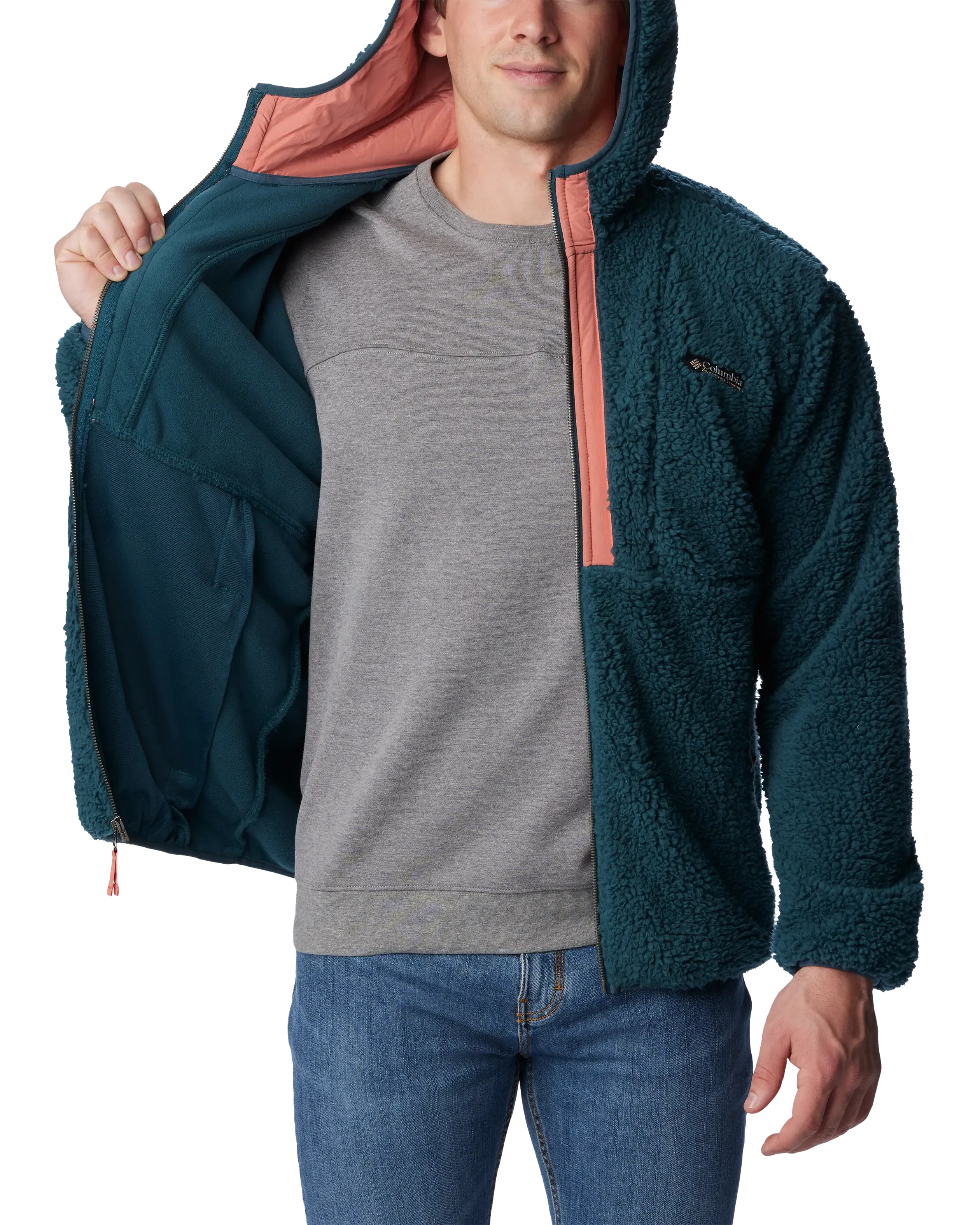 Backbowl Sherpa Hooded Jacket in Night Wave & Faded Peach