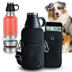 Dog Travel Water Bottle & Dog Walking Bag With Cell Phone Pouch