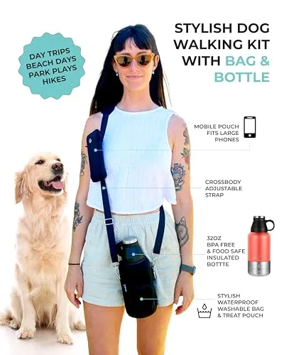 Dog Travel Water Bottle & Dog Walking Bag With Cell Phone Pouch