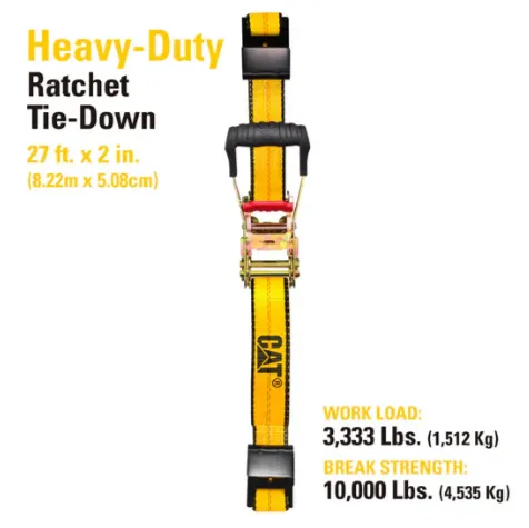 Heavy Duty Ratchet Tie Down with Flat Hook - 27 Feet x 2 Inches