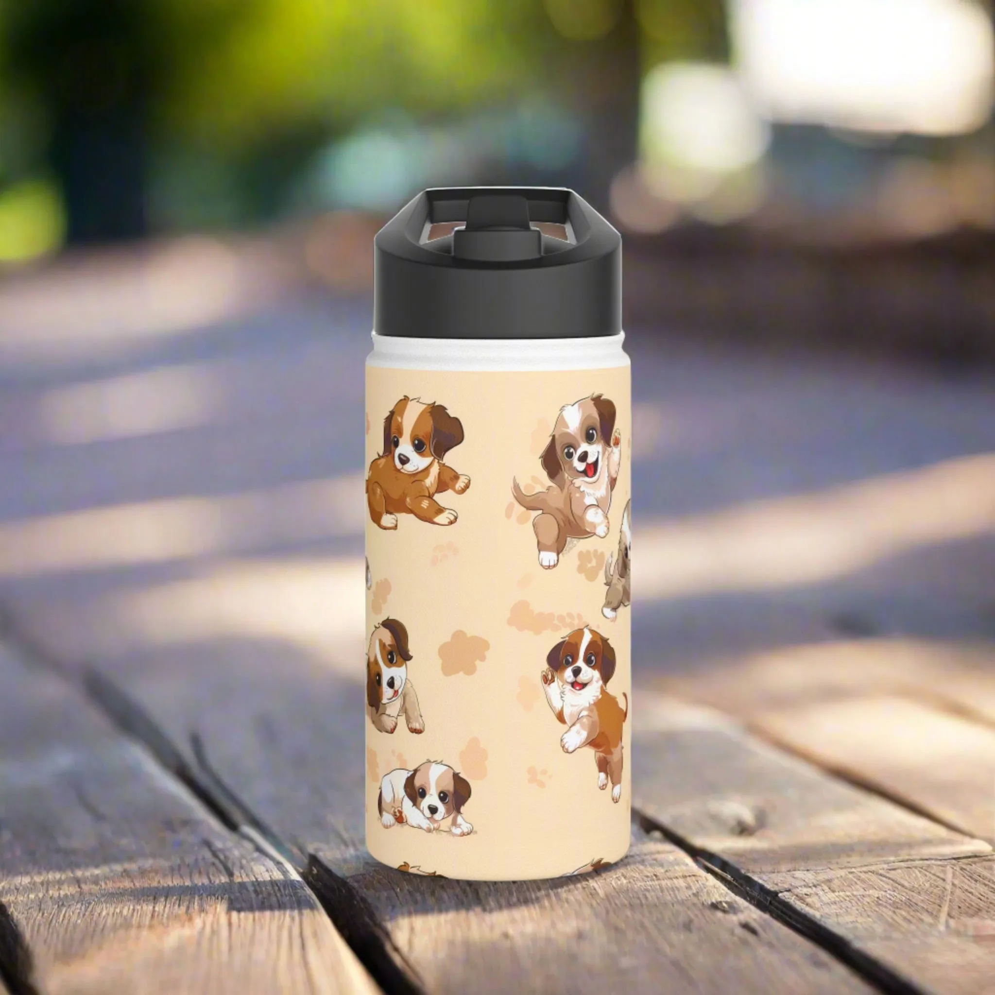 Insulated Water Bottle, 12oz, Cute Puppy Dogs - Double Walled Stainless Steel Thermos, Keeps Drinks Hot or Cold