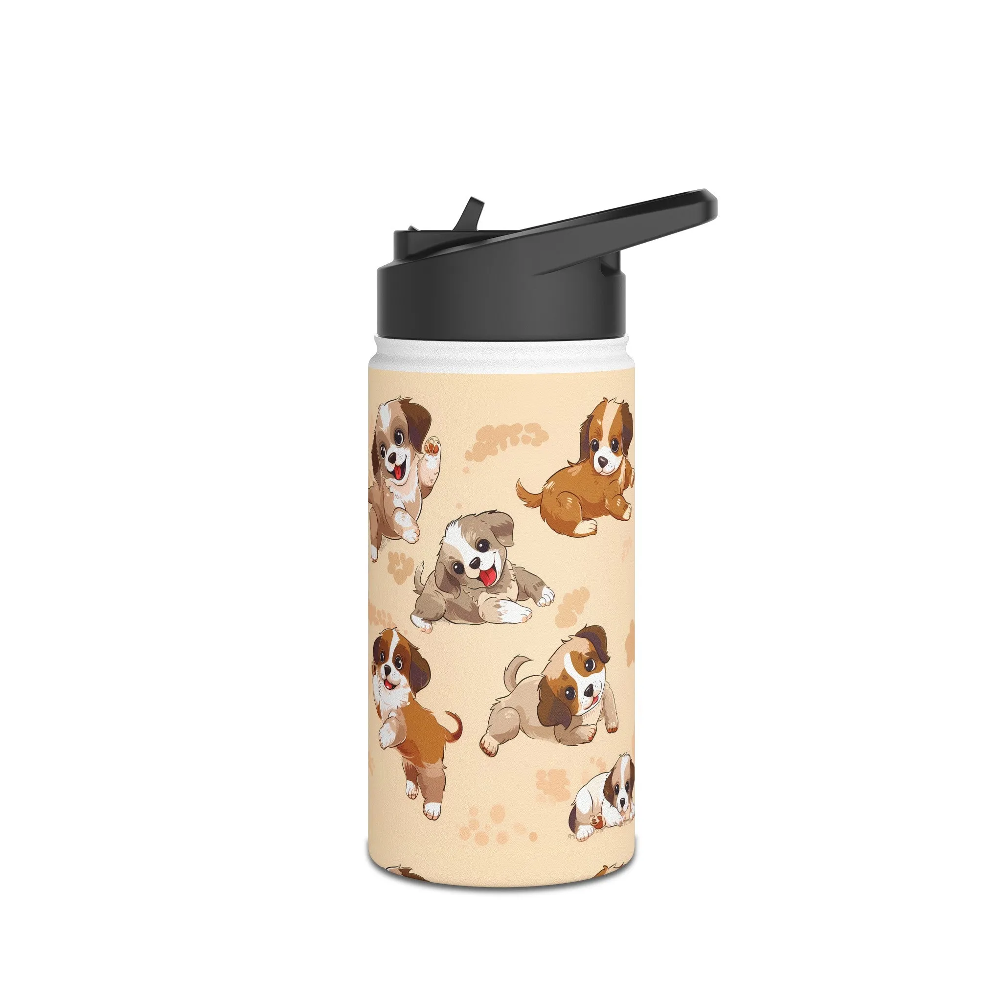 Insulated Water Bottle, 12oz, Cute Puppy Dogs - Double Walled Stainless Steel Thermos, Keeps Drinks Hot or Cold