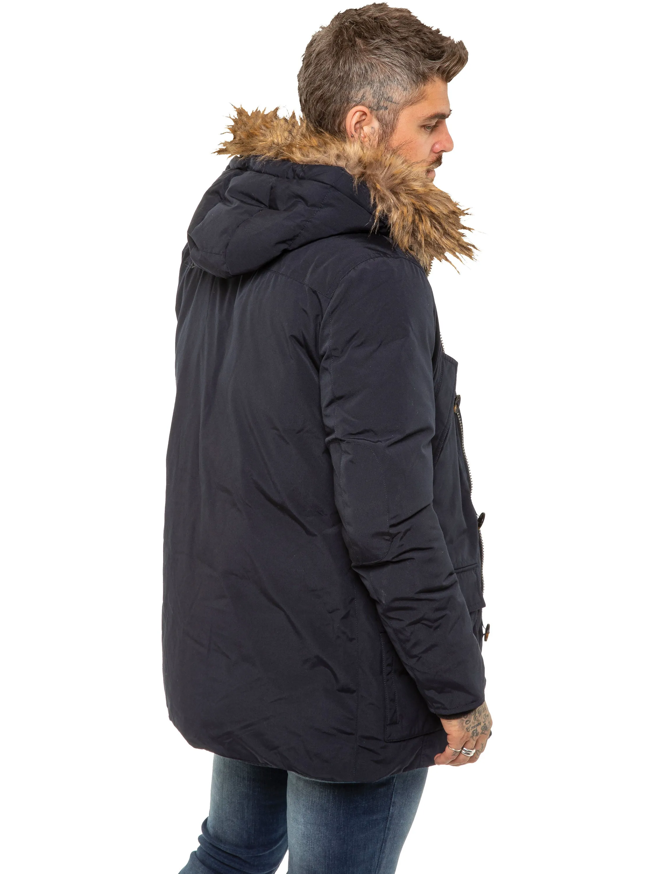 Kruze | Mens Faux Fur Hooded Parka Winter Jacket