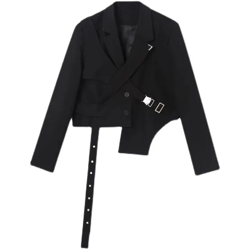 Men's Chic Short Blazer Autumn Detachable Two-piece Suit Coat Irregular Hem Fashion Design Black Jacket 9Y9250