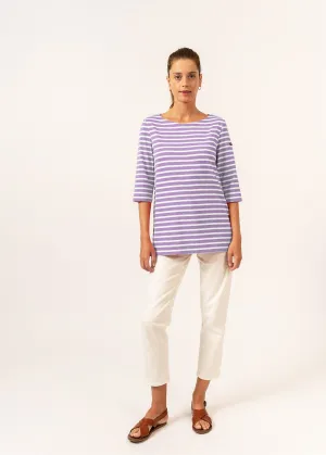 PHARE - Boat Neck Striped Tunic with Slits | Stretch fabric with UV Protection (LILAC / WHITE)