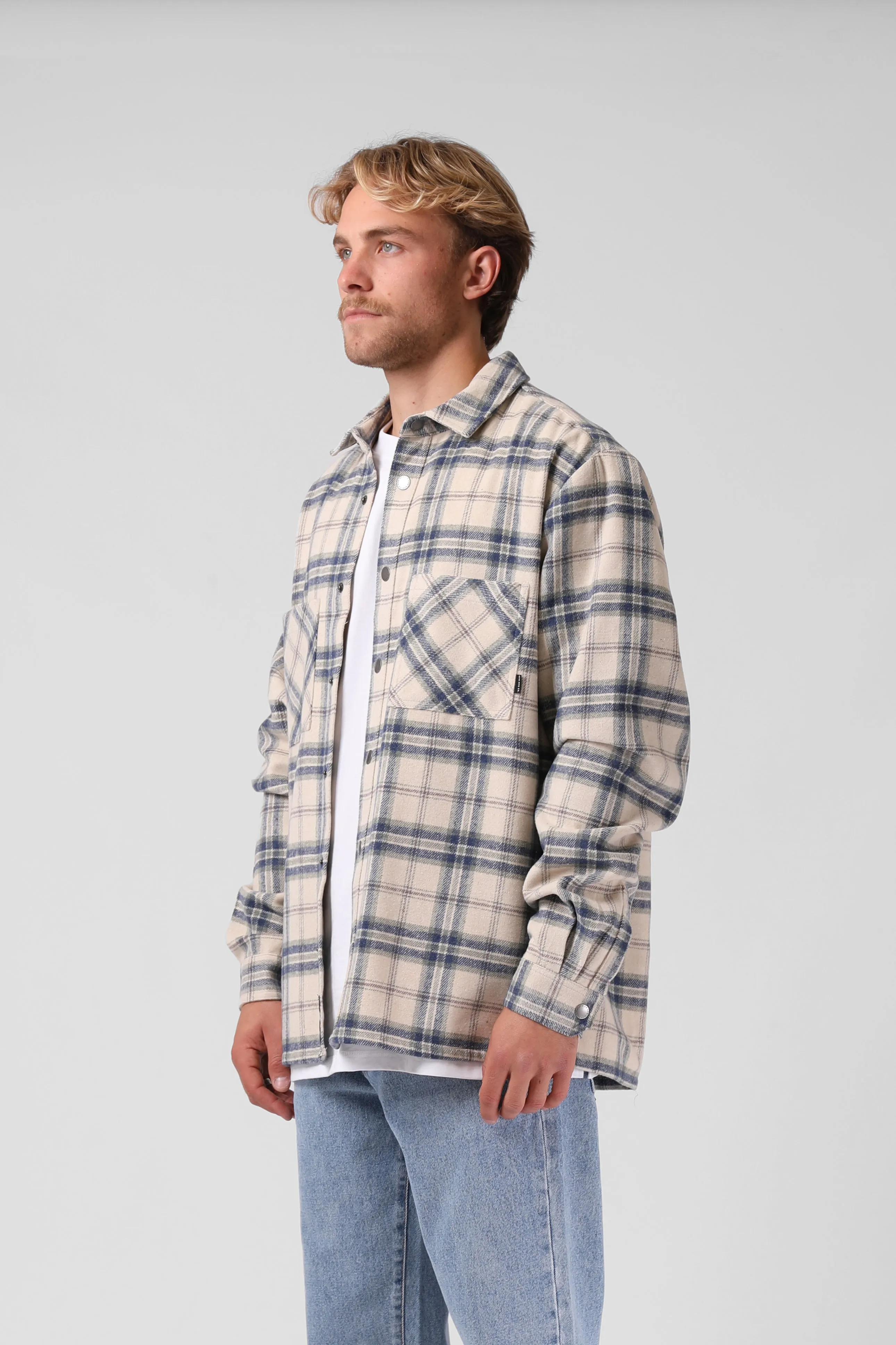 Plaid Shacket - Cream/Blue Plaid