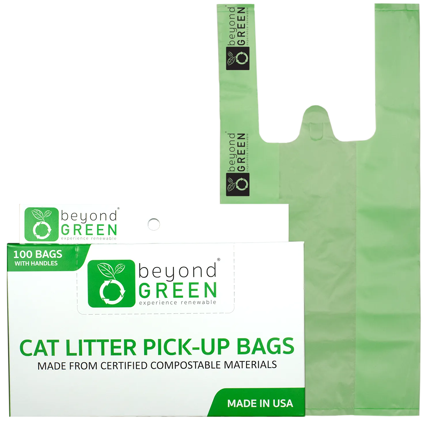 Plant-Based Cat Litter Pick-Up Bags with Handles - 100 bags