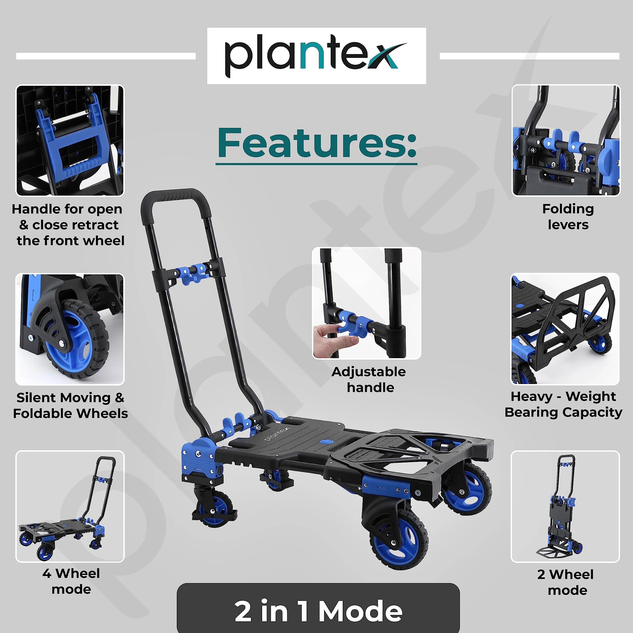 Plantex Multipurpose Foldable Platform Trolley/Hand Truck and Portable Dolly Push Kart with Telescopic Handle and Foldable Guarded Wheels – (Black & Blue)