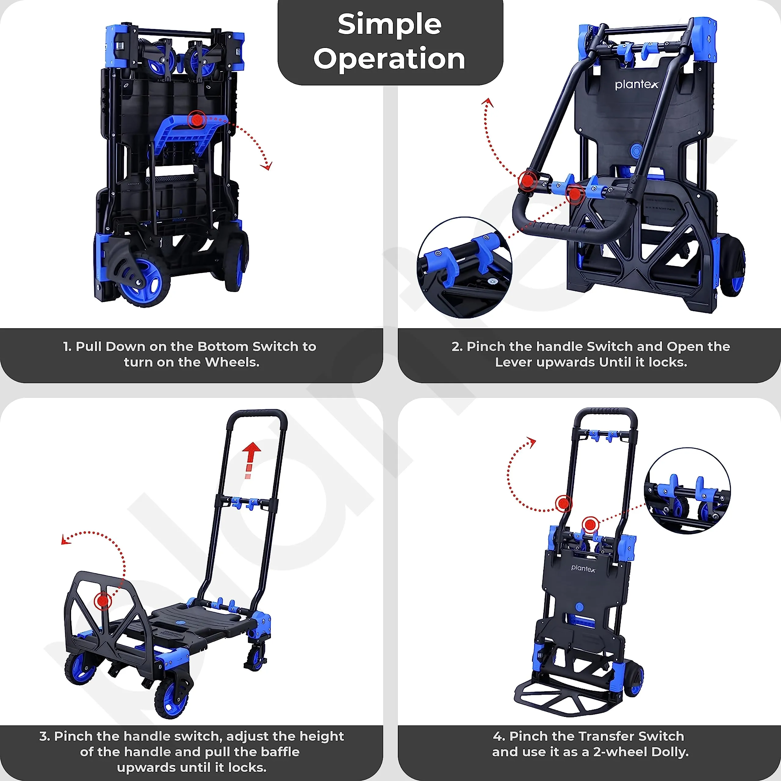 Plantex Multipurpose Foldable Platform Trolley/Hand Truck and Portable Dolly Push Kart with Telescopic Handle and Foldable Guarded Wheels – (Black & Blue)