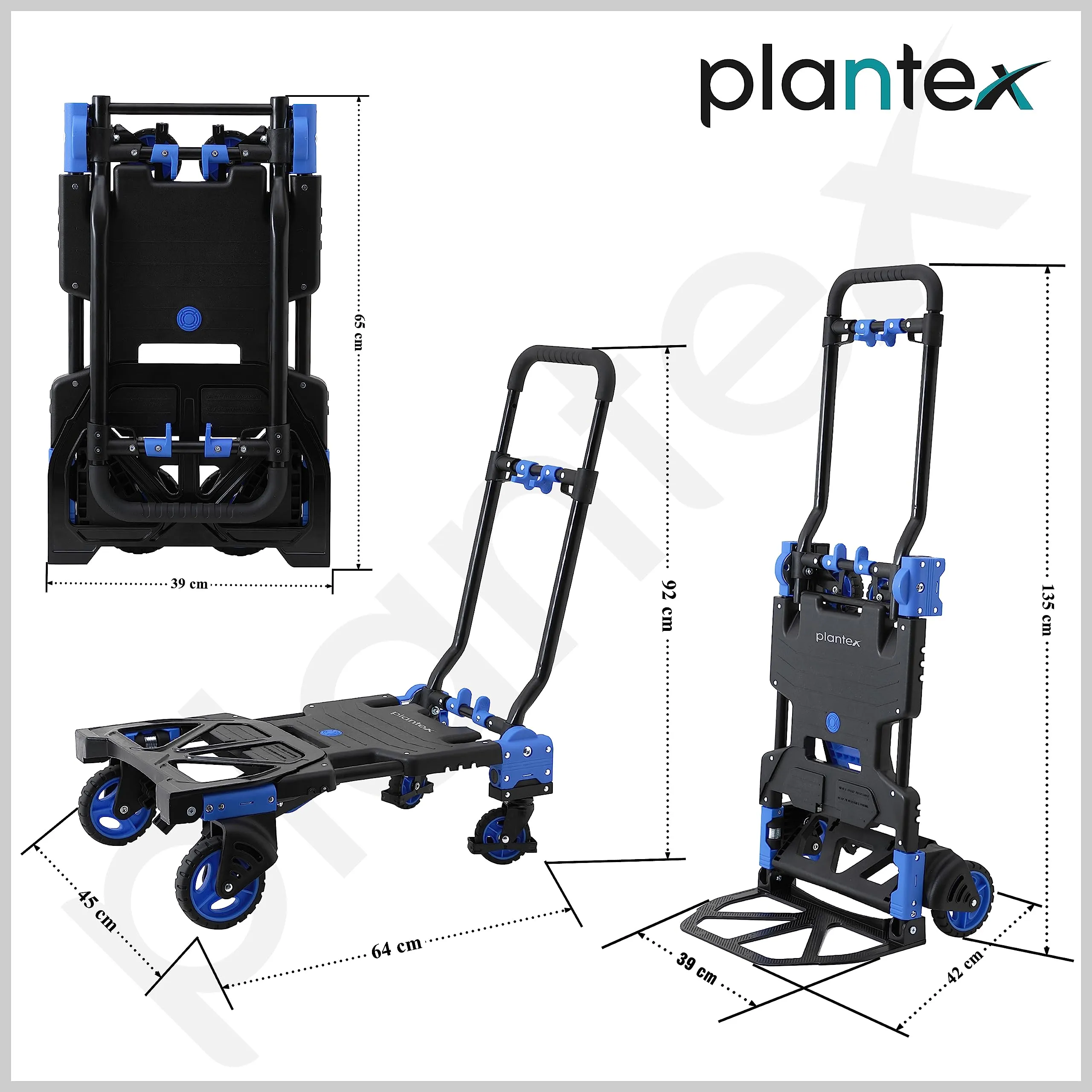 Plantex Multipurpose Foldable Platform Trolley/Hand Truck and Portable Dolly Push Kart with Telescopic Handle and Foldable Guarded Wheels – (Black & Blue)