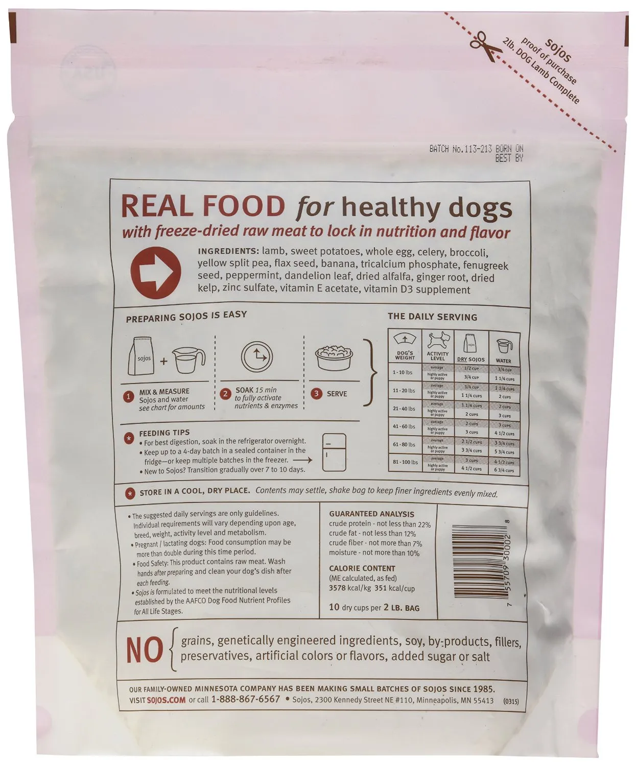 Sojos Complete Freeze-Dried Lamb Raw Dehydrated Dog Food 2lb