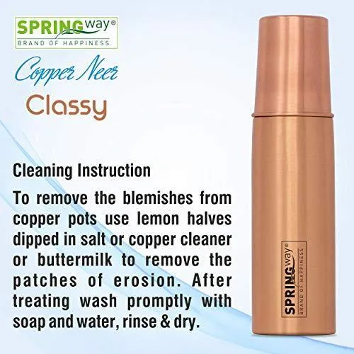 SPRINGWAY - Brand of Happiness® - Copper Neer Classy Pure Copper Water Bottle with Glass, Advanced Leak Proof Protection and Joint Less, Ayurveda and Yoga Health Benefits. (1000ml, 1Unit)