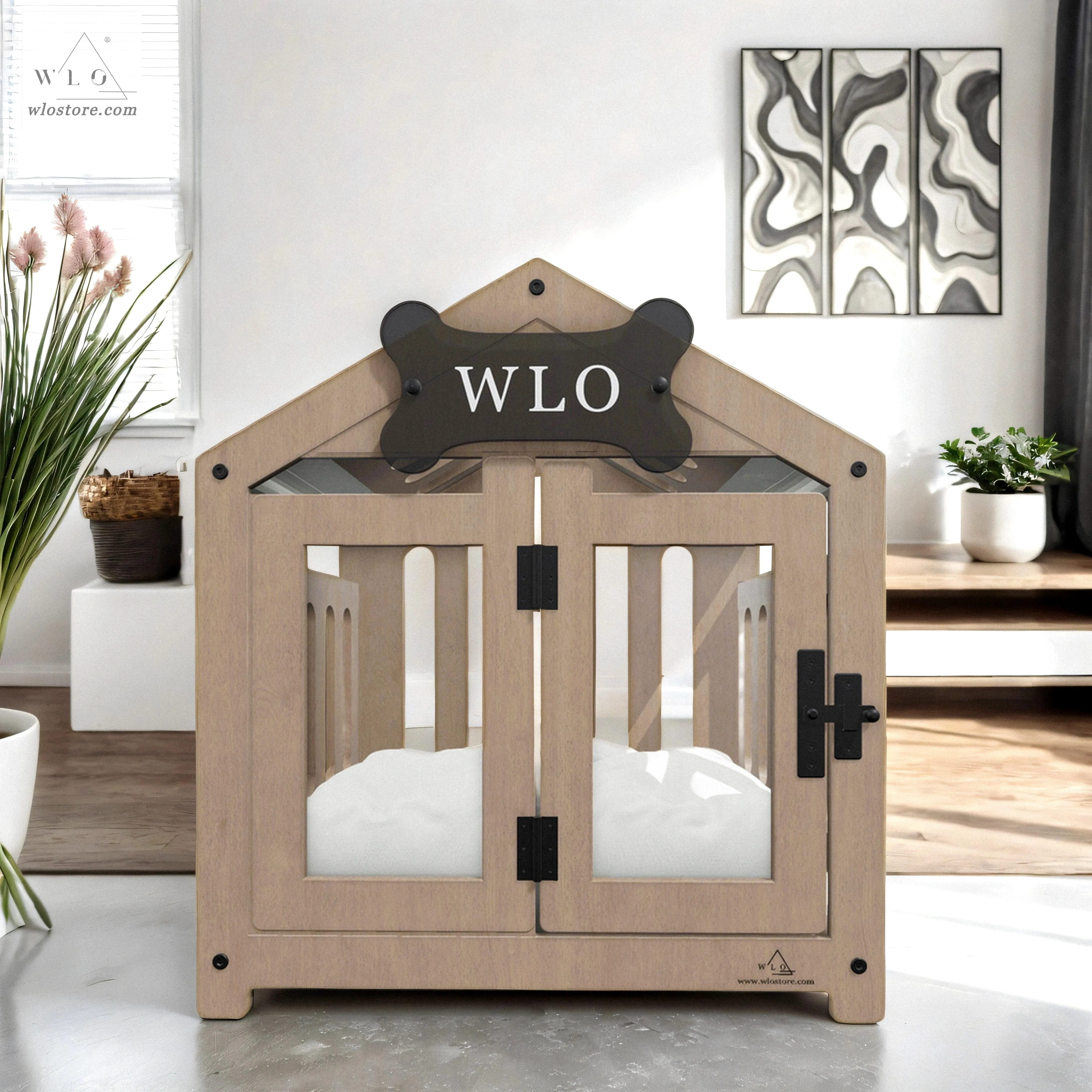 WLO® Natural Gabled Modern Dog Crate