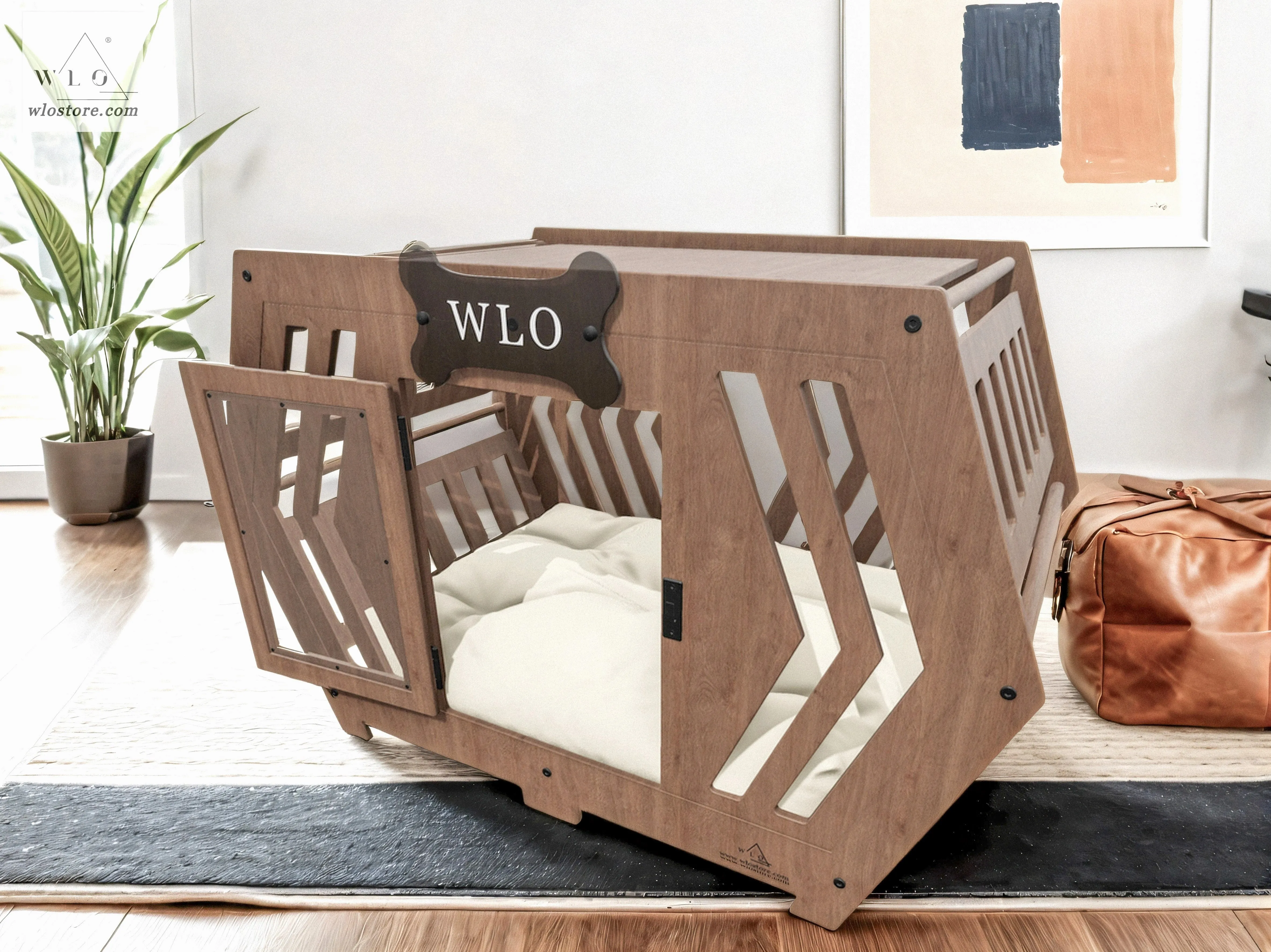 WLO® Walnut Hexxon Modern Dog Crate