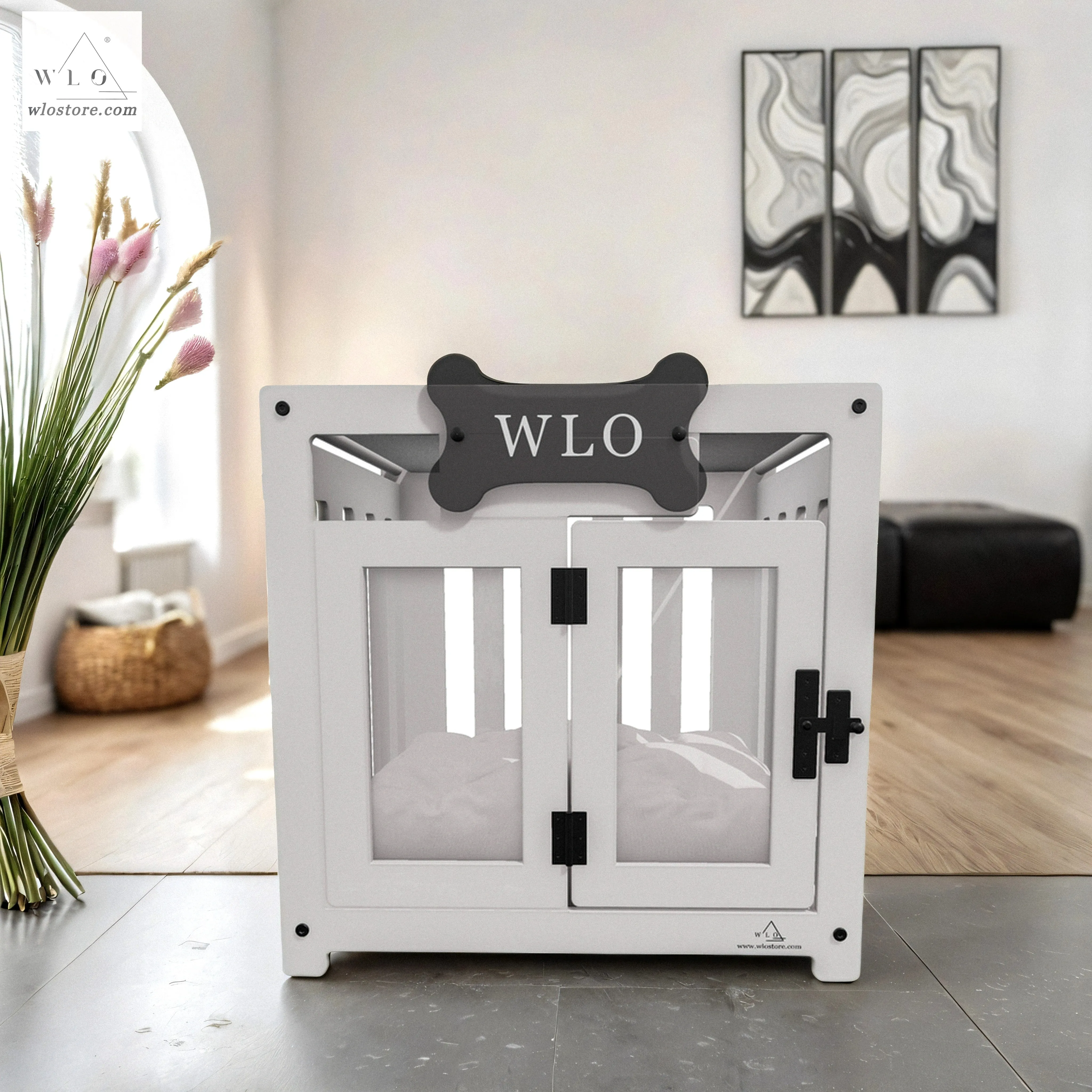 WLO® White Pueblo Modern Dog Crate